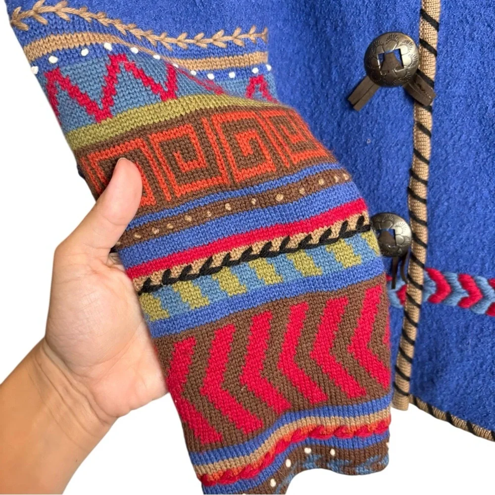 Coldwater Creek Boiled Wool Southwest Boho Western Concho‎ Lined Jacket Size XS